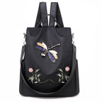 Oxford Cloth Embroidered Dragonfly Pattern Travel Backpack
