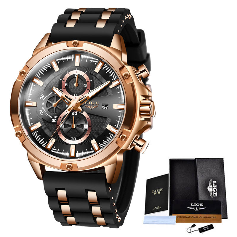 Men's Silicone Strap Sports Quartz Watch With Gift Box