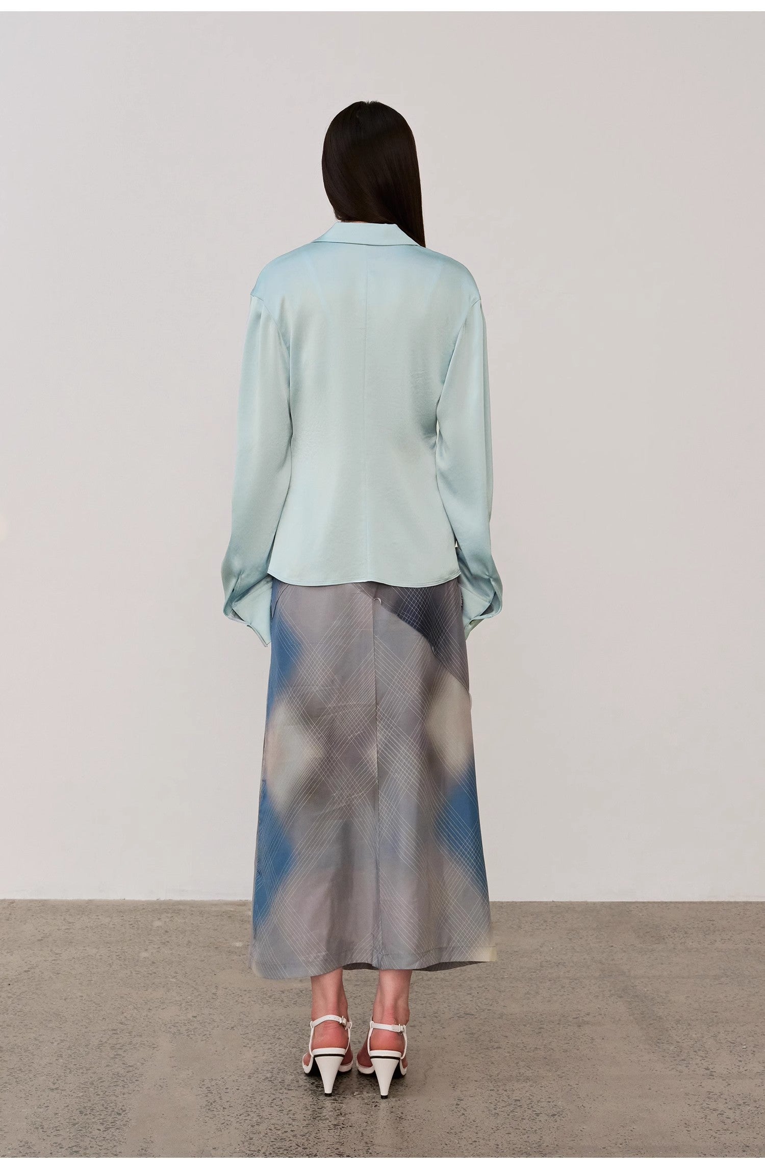 "Mercerized Spring Shadow" Acetate Shirt Women's Hollow String Pleated