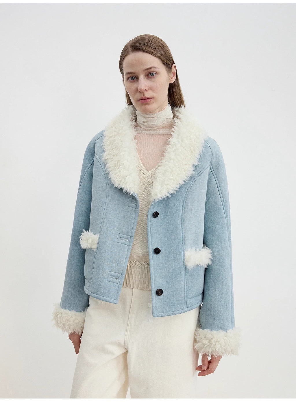 "Pure Era" imported high-quality lamb contrast color fruit collar
