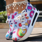 Women's Random Print Side Lace-Up Elastic Sport Shoes, Comfortable