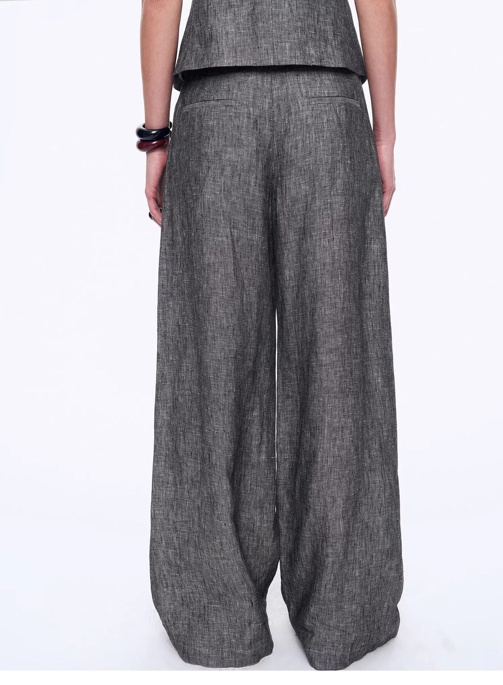 Fireladyfur Women's Linen Suit Set: Draped Vest & High-Waist Straight