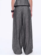 Fireladyfur Women's Linen Suit Set: Draped Vest & High-Waist Straight