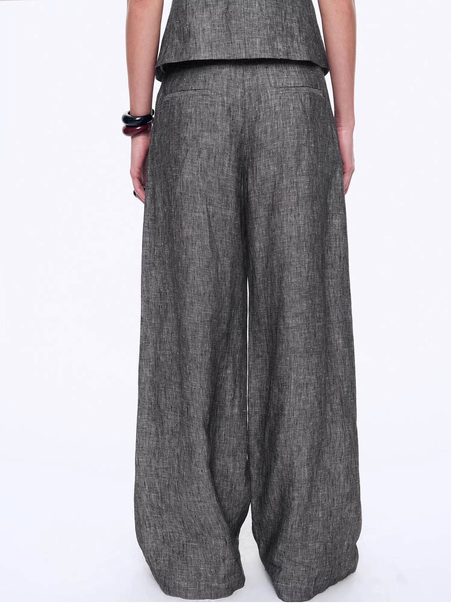 Fireladyfur Women's Linen Suit Set: Draped Vest & High-Waist Straight