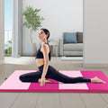 4-Panel PU Leather Folding Exercise Mat with Carrying Handles-Hot Pink
