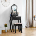 Makeup Dressing Table and Bench 3 Drawers and Cushioned Stool for Girls-Black