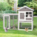 2-Story Wooden Rabbit Hutch with Running Area-Gray