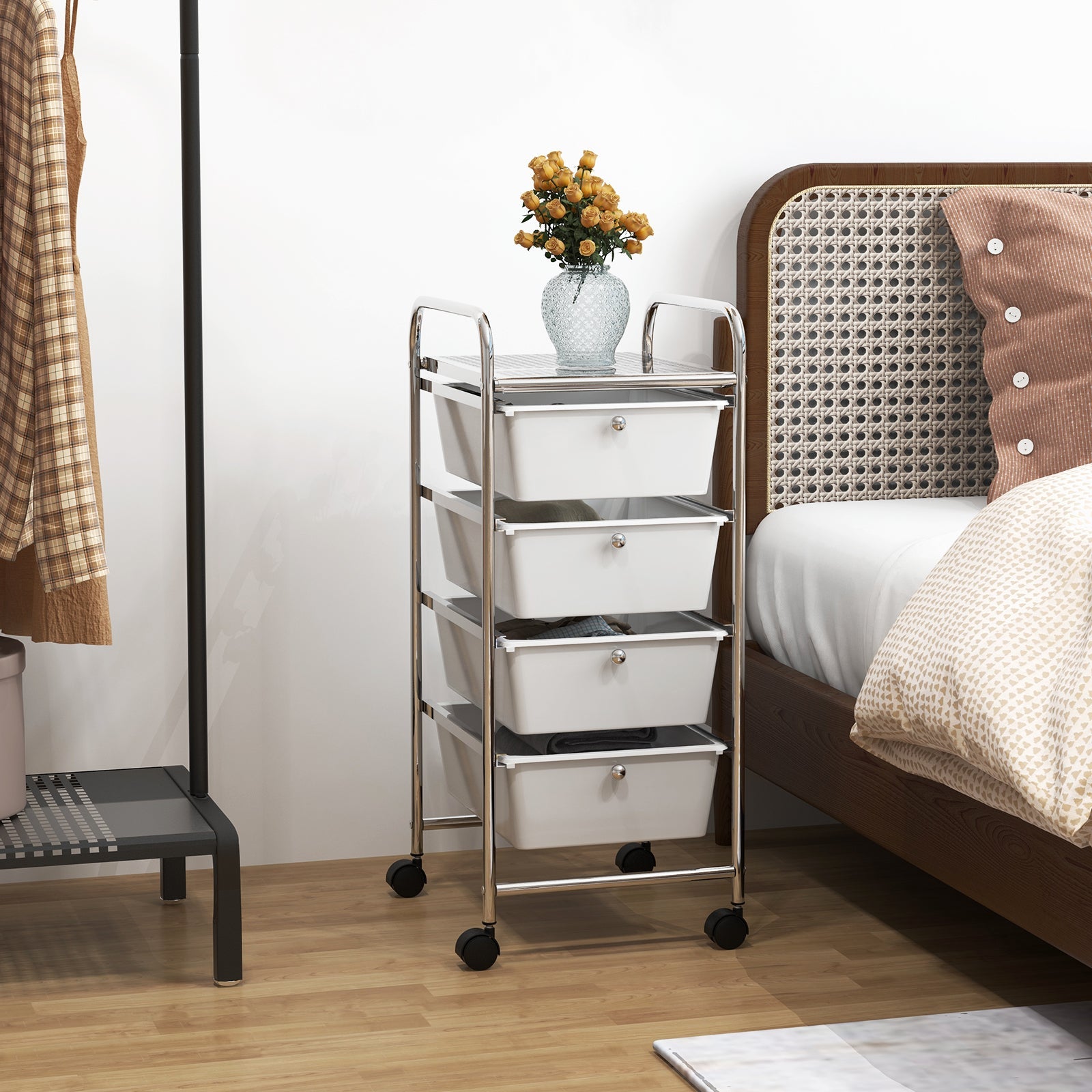 4-Drawer Cart Storage Bin Organizer Rolling with Plastic Drawers-White