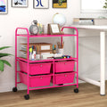 4 Drawers Shelves Rolling Storage Cart Rack-Hot Pink