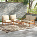 4 Pieces Outdoor Acacia Wood Conversation Set with Soft Cushions and Coffee Table-White