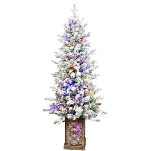 4ft Pre-lit Potted Porch Christmas Tree Small Slim Christmas Tree With