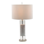 Sculpted Marble & Crystal Cylinder Table Lamp