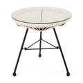 Modern NUSA Side Table with Tempered Glass Top and Polyethylene Rattan Base in White