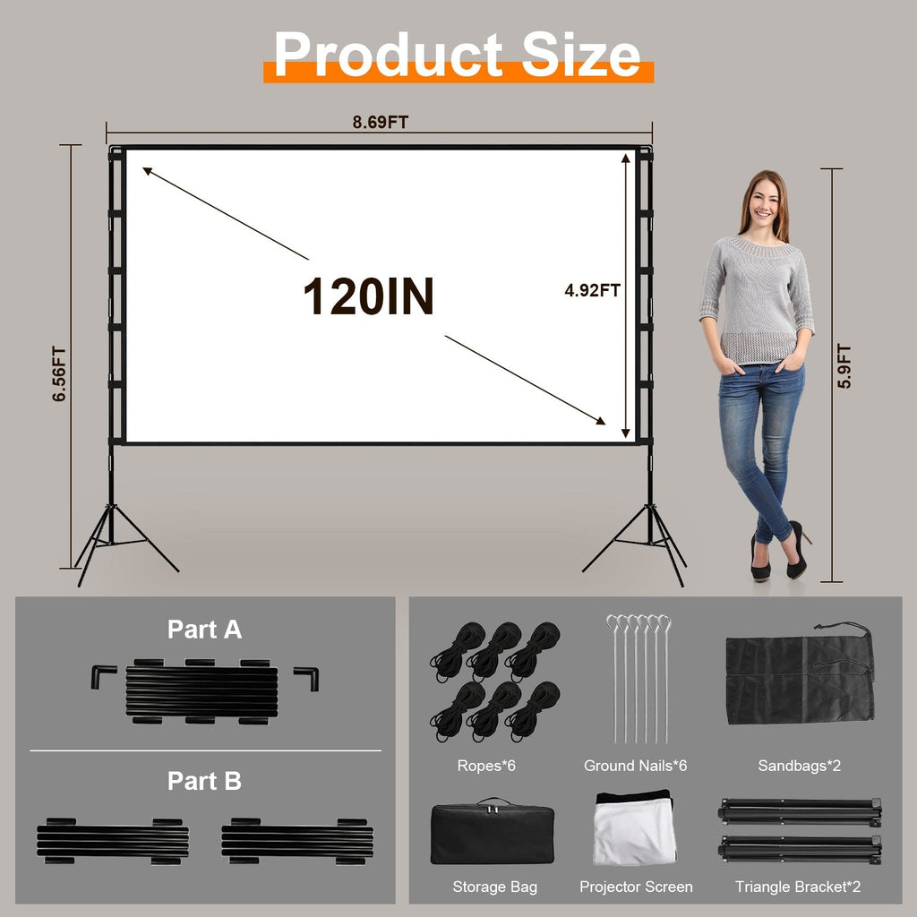 1Pc 120inch Or 100inch Projector Screen With Stand 16 9 4K HD Rear