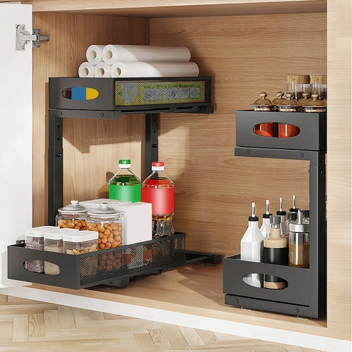 2Pcs Under Sink Organizer 2 Tier Pull Out Cabinet Baskets Storage