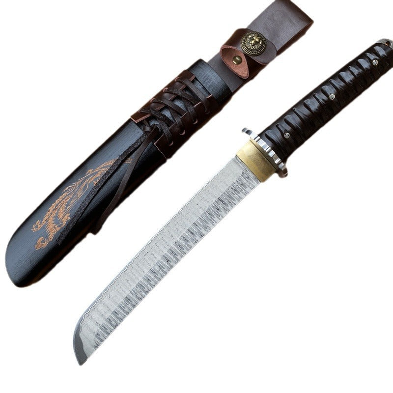 Damascus Wooden Sheath Knife Keel Integrated Outdoor Camping Climbing