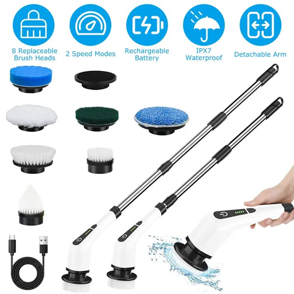 Electric Spin Scrubber Cordless Cleaning Brush Extendable With 8