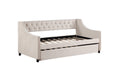 Daybed with Trundle Upholstered Tufted Sofa Bed Arms Full Size Beige