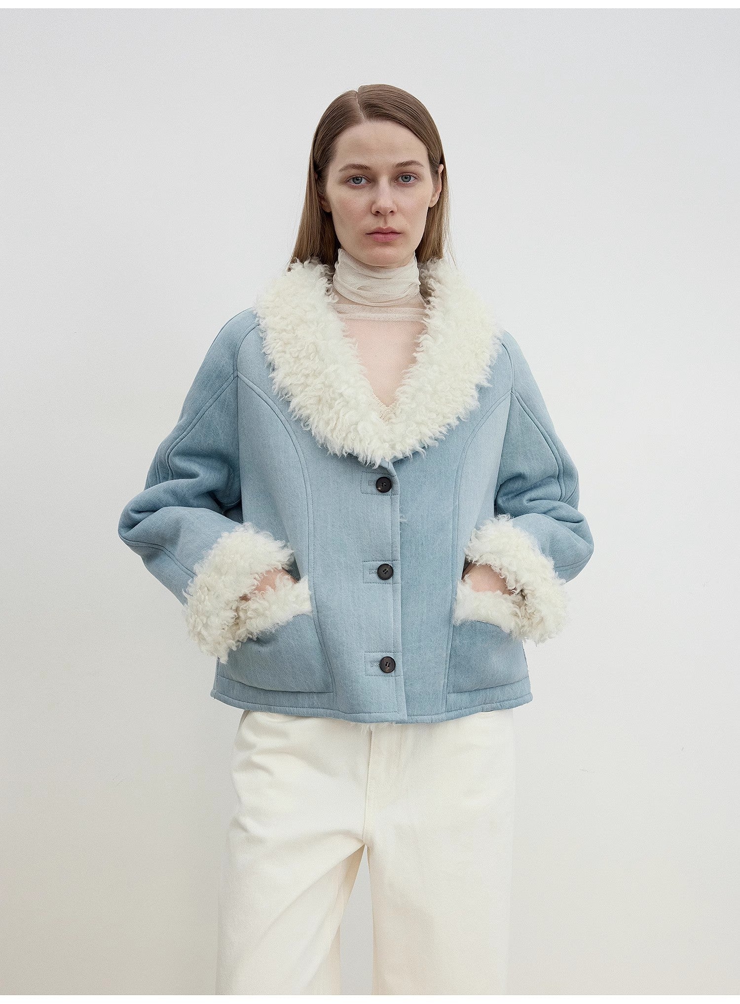 "Pure Era" imported high-quality lamb contrast color fruit collar