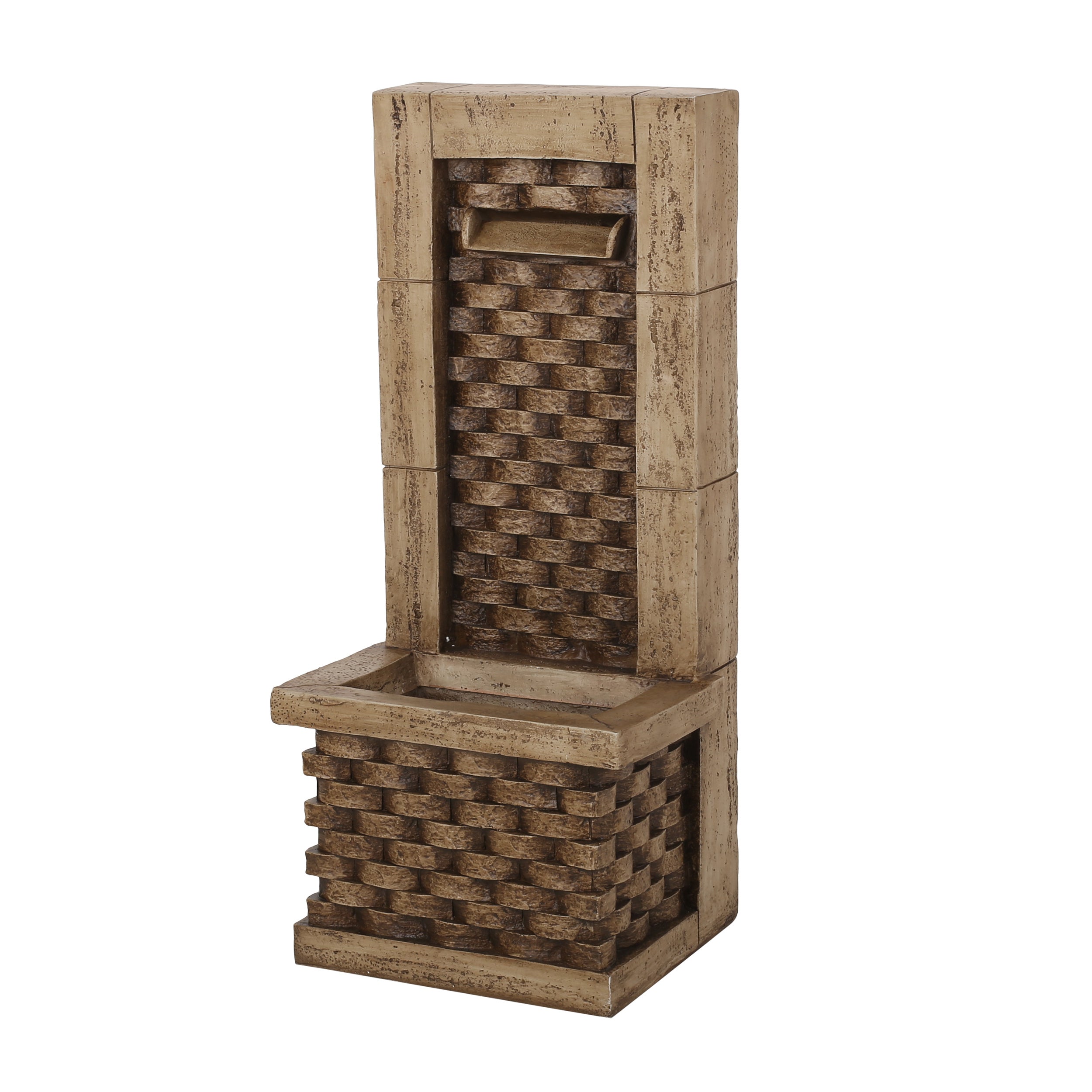35.25' High Hand Crafted Weather Resistant Floor Fountain with Light Light Brown