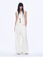Fireladyfur Women's Linen Suit Set: Draped Vest & High-Waist Straight