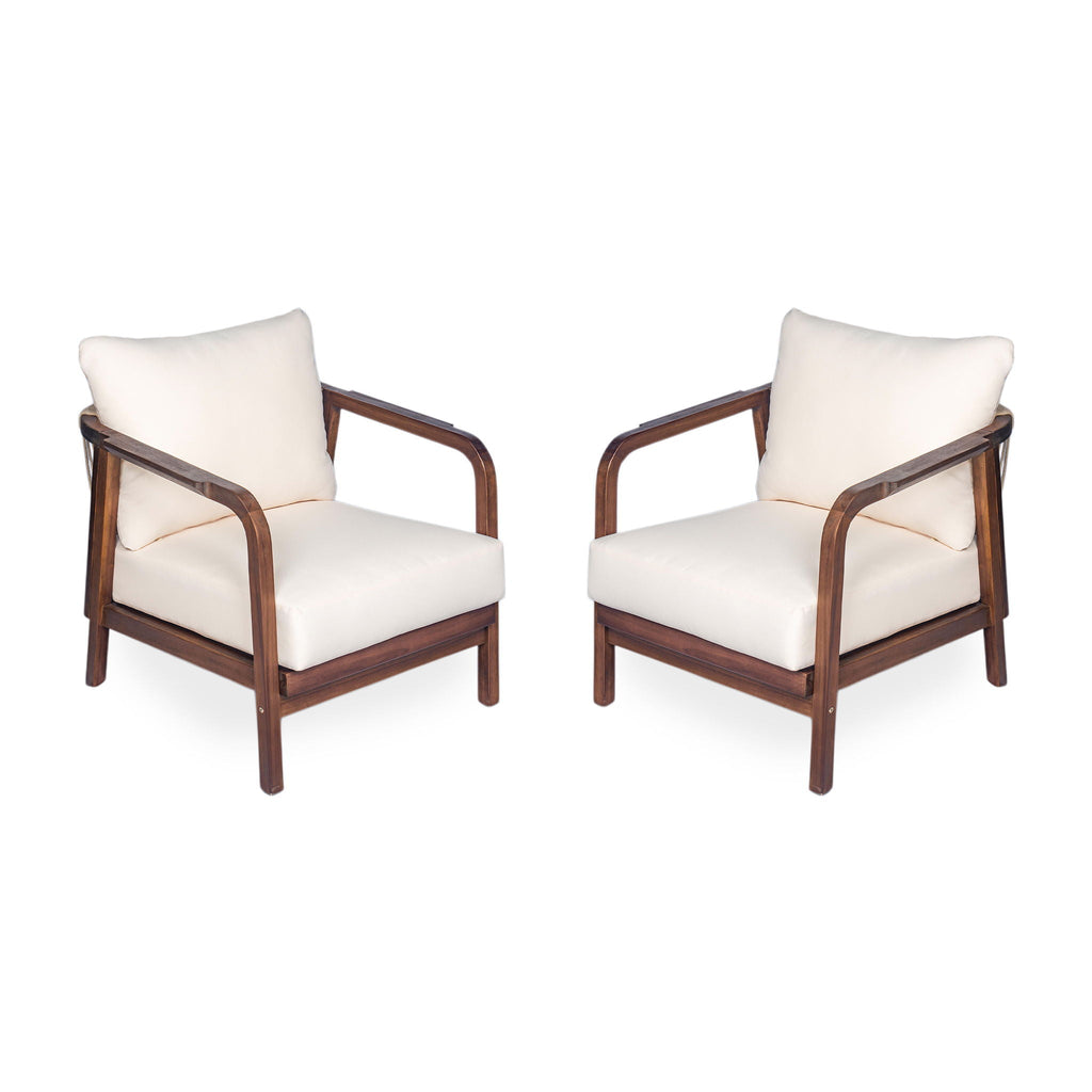 Outdoor Lounge Chair With Woven Backrest, Solid Wood Frame, Comfortable Cushions