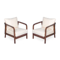 Outdoor Lounge Chair With Woven Backrest, Solid Wood Frame, Comfortable Cushions