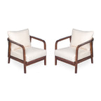 Outdoor Lounge Chair With Woven Backrest, Solid Wood Frame, Comfortable Cushions