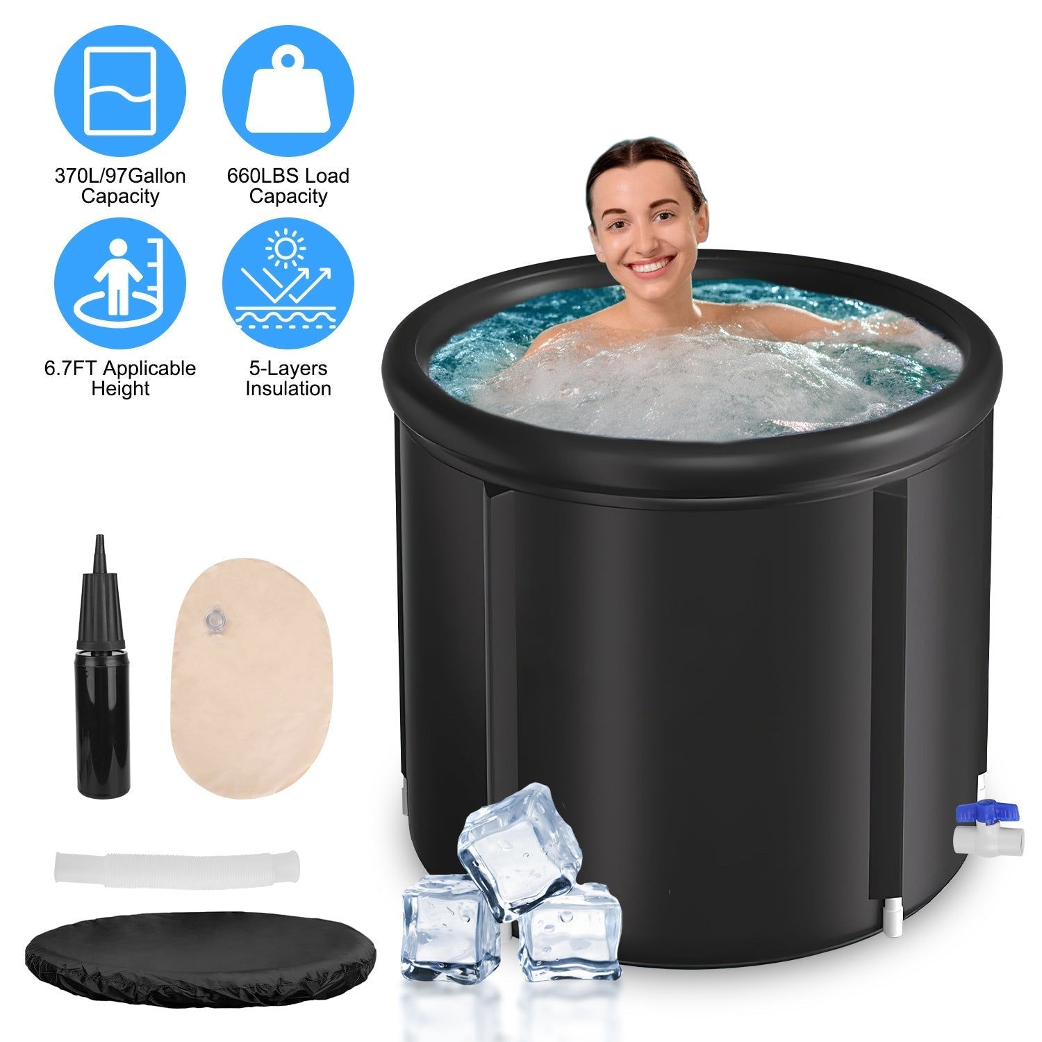 1Pc 97Gal Large Size Ice BathTub With Cover For Adults Athletes