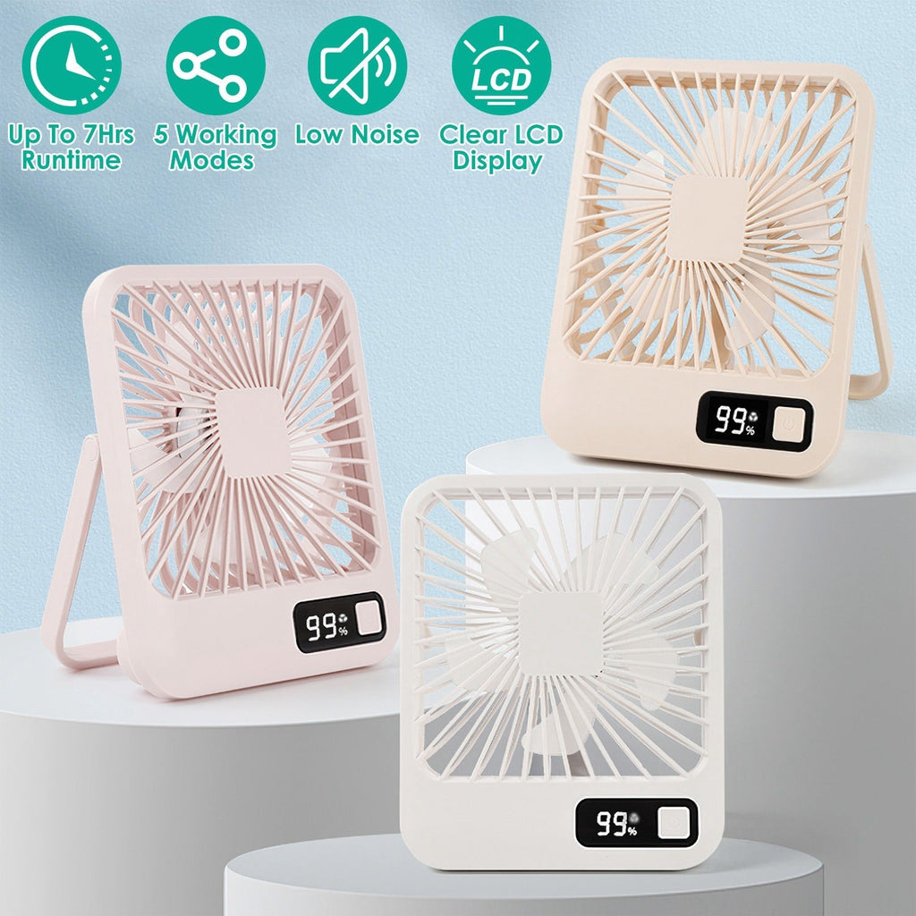 3 Colors Options -- 1Pc Mini Desktop Cooling Fan Rechargeable Battery