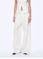 Fireladyfur Women's Linen Suit Set: Draped Vest & High-Waist Straight