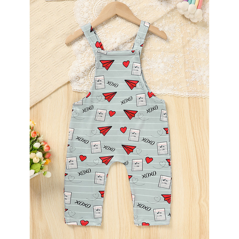 Baby Boy Girl's Casual Heart Pattern Jumpsuit, Paper Airplane Heart
