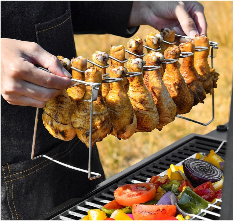 Portable Grilling Basket Mesh Clip 14 Slot Stainless Steel