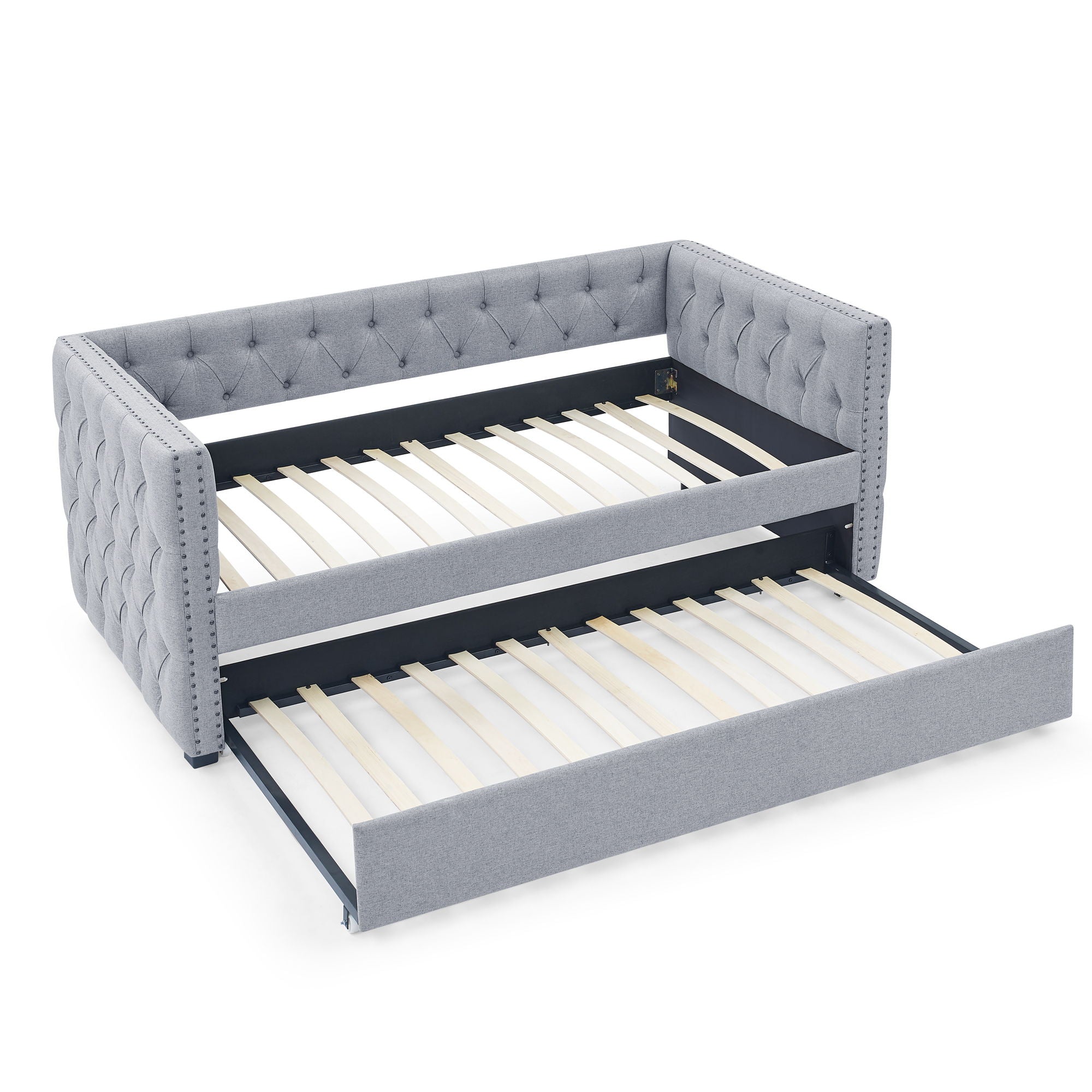 Inspired Upholstered Daybed With Trundle, Button Tufted