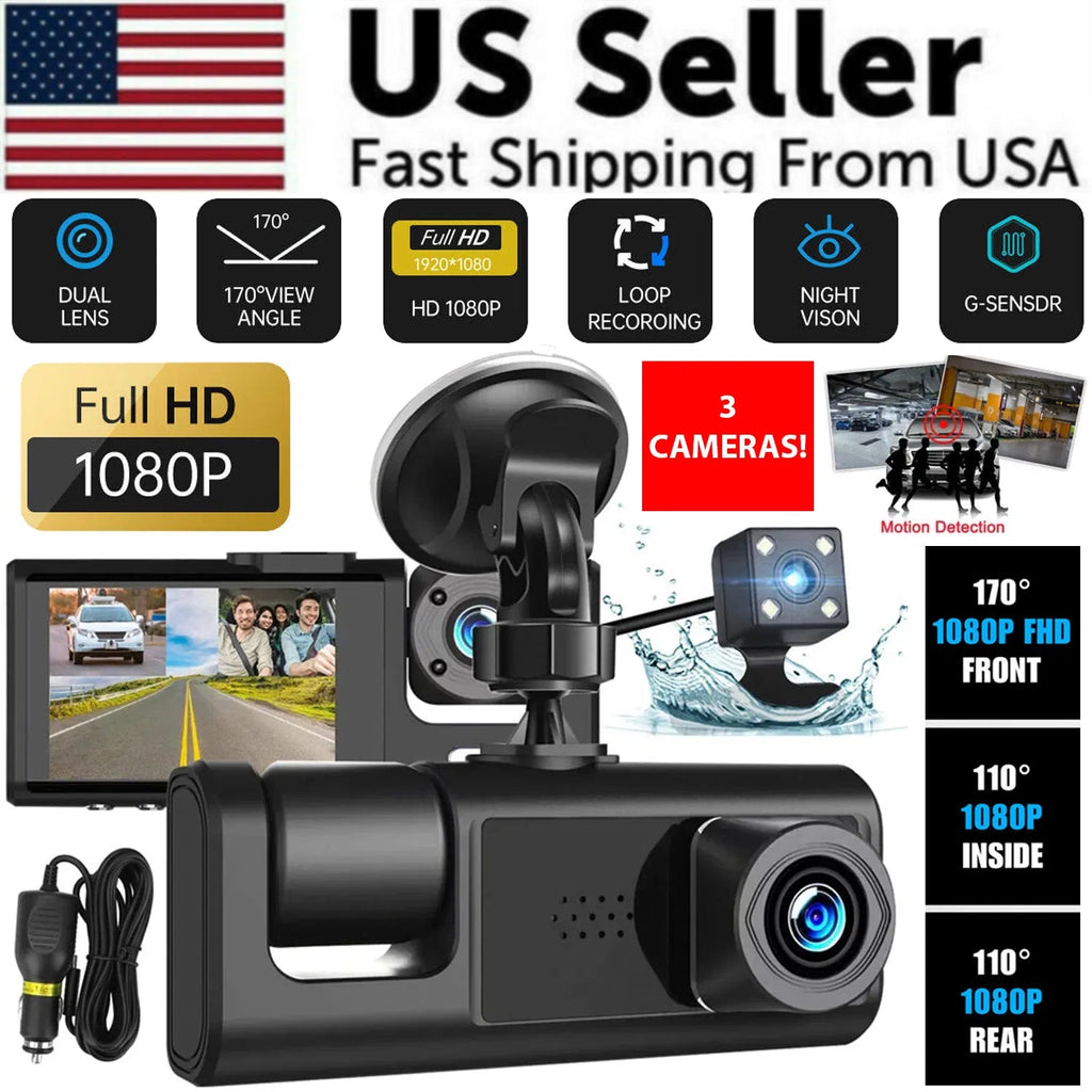 Car Dual Lens Dash Cam HD 1080P Front Rear Inside Video Recorder