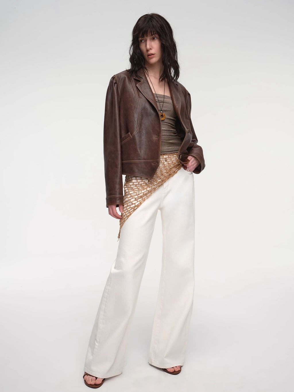 New Zealand imported waxed sheepskin distressed short leather jacket
