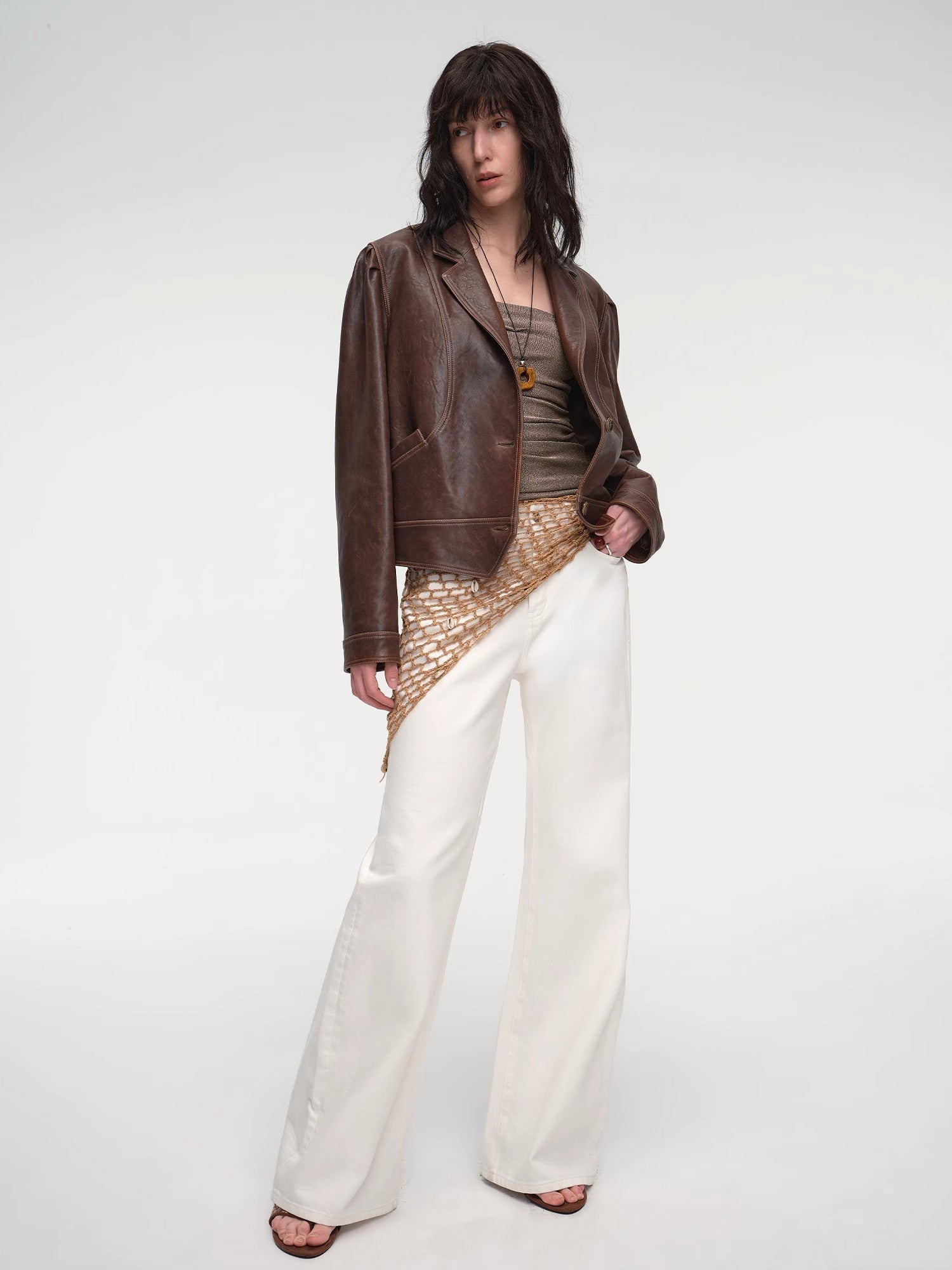 New Zealand imported waxed sheepskin distressed short leather jacket