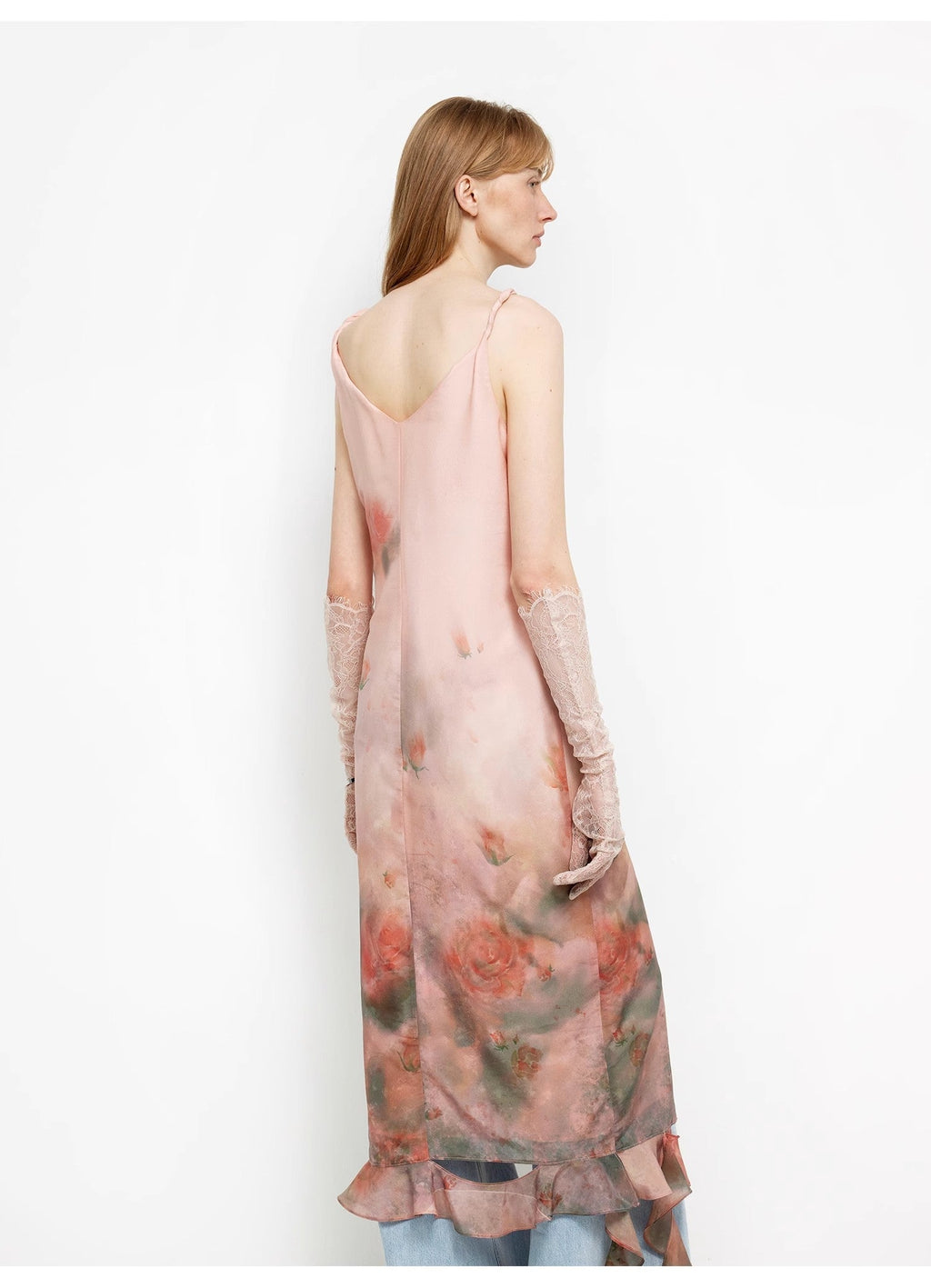 Acetate Mulberry Silk V-Neck Ruffled Draped Twist Strap Summer Dress
