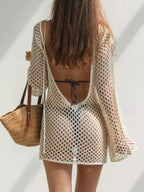 Crochet Backless Long Sleeve Cover-Up Dress