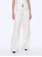 Fireladyfur Women's Linen Suit Set: Draped Vest & High-Waist Straight