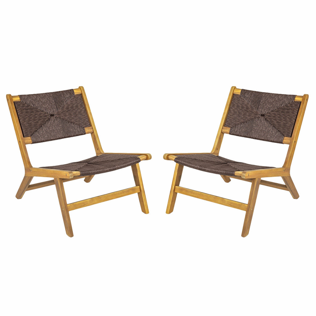 Acacia Wood Outdoor Armless Lounge Chair - Teak Set of 2