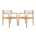 Creative Braided Acacia Wood Outdoor Dining Chairs with Armrests – Set of 2