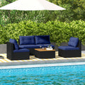 5 Piece Outdoor Furniture Set with Solid Tabletop and Soft Cushions-Navy