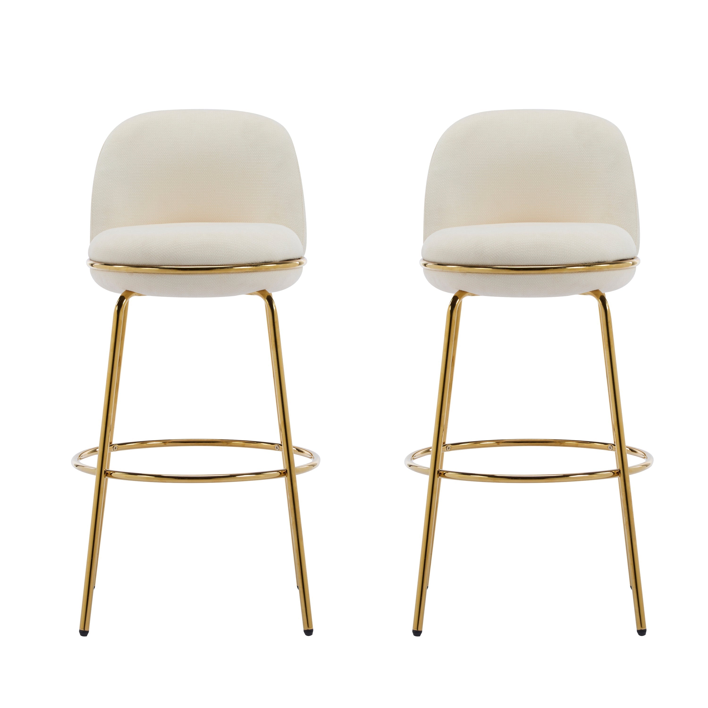 Rio Claro Indoor Metal Upholstered Barstool with Gold Finished Frame and Beige Upholstery Set of 2