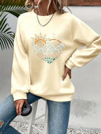 Casual Heart Print Crew Neck Pullover Sweatshirt - Soft Slightly