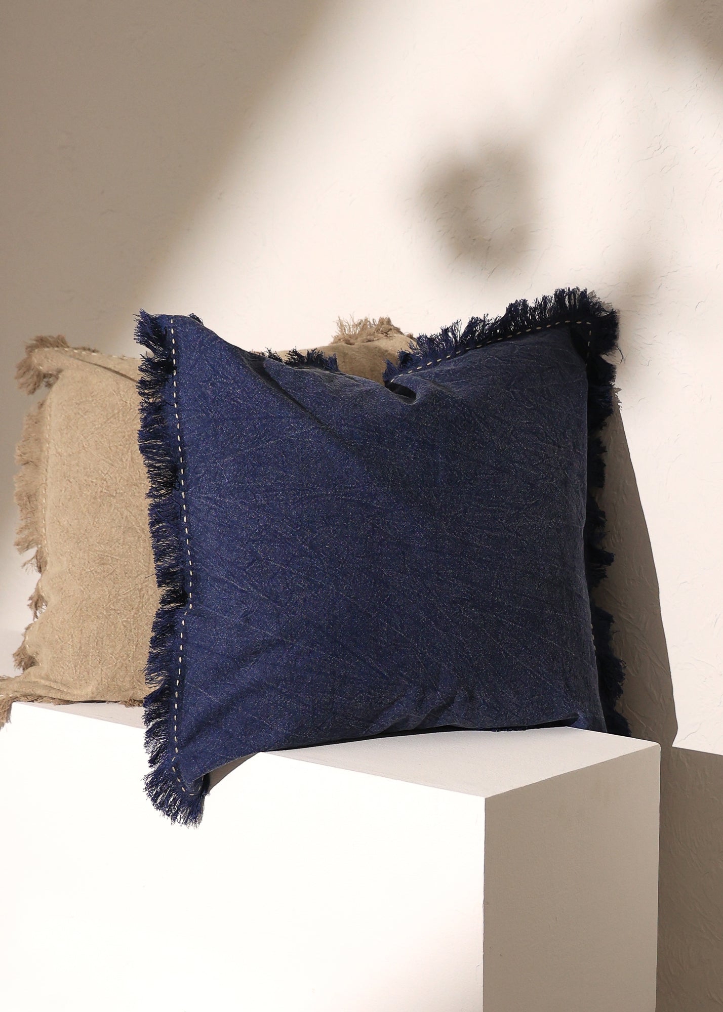 Handcrafted Cotton-Linen Fringe Throw Pillow - 22"
