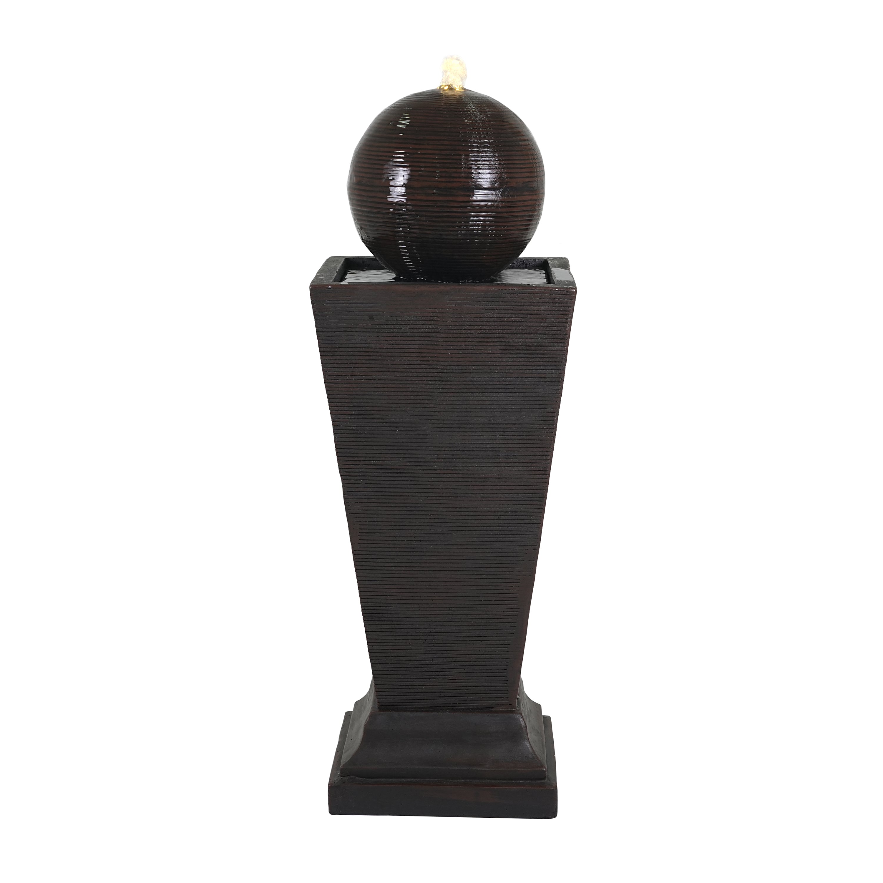 35.5' Dark Brown Concrete Tall Column Fountain with LED Lights