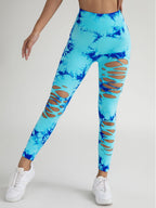 4 Pack New Style Hollow-Out Tie-Dye High-Waisted Tummy-Control Yoga