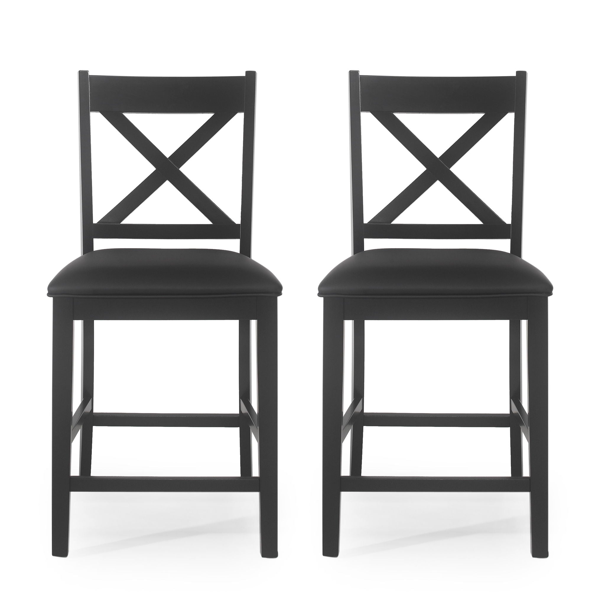 Farmhouse Style Counter Height Chair With Upholstered Seat