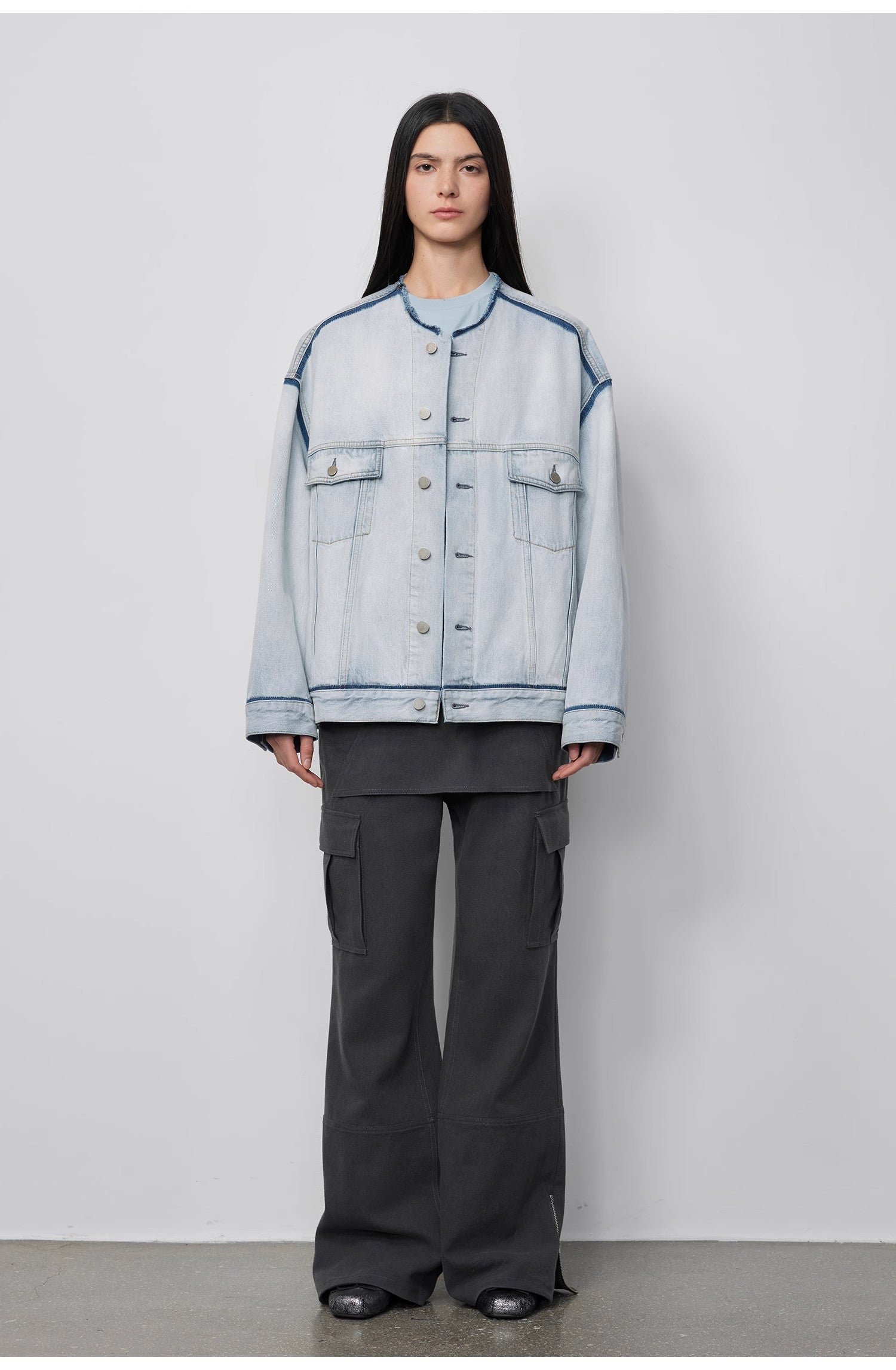 "Starry Sky Market" luxury brand classic washed cotton collarless raw